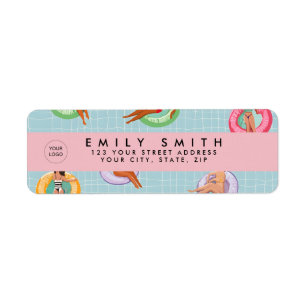 Personalized Summer Women Relaxing on Pool Floats Label