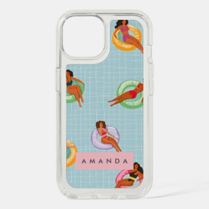 Personalized Summer Women Relaxing on Pool Floats iPhone 15 Case