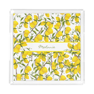 Personalized Summery Citrus Lemon Tree Branches Acrylic Tray