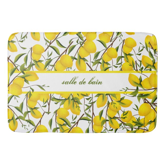 Personalized Summery Citrus Lemon Tree Branches  Bath Mat (Front)