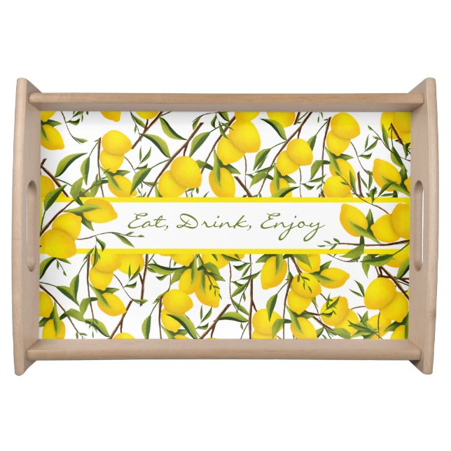 Personalized Summery Citrus Lemon Tree Branches  Serving Tray (Front)