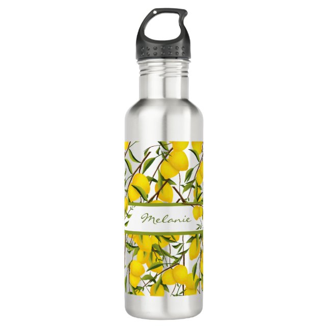 Personalized Summery Citrus Lemon Tree Branches   Stainless Steel Water Bottle (Front)