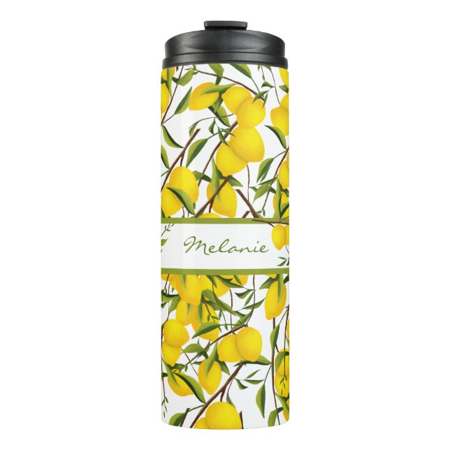 Personalized Summery Citrus Lemon Tree Branches Thermal Tumbler (Front)