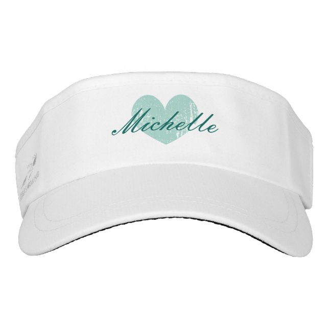 Personalized sun visor cap with vintage aqua heart (Front)