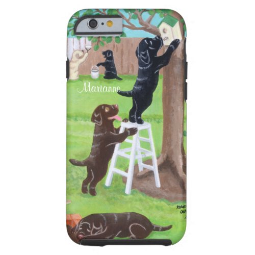 Personalized Sunday Fun Labradors Painting Tough iPhone 6 Case