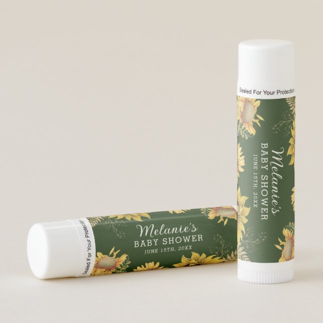 Personalized Sunflower Baby Shower Lip Balm Favor (Front)