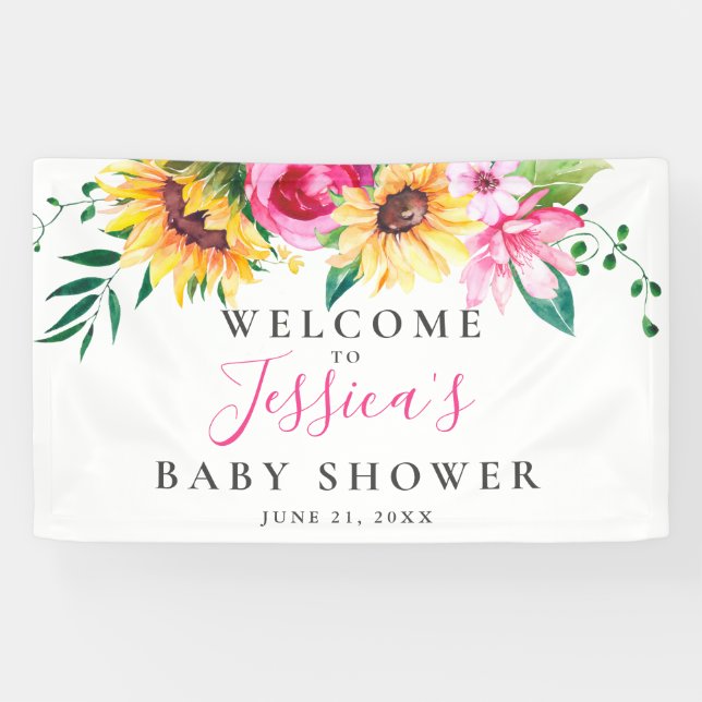 Personalized Sunflower Baby Shower Welcome Banner (Horizontal)