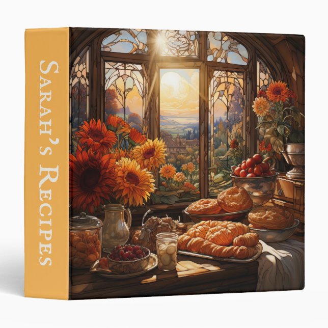Personalized Sunflower Bakery Recipe Cookbook  3 Ring Binder (Front/Spine)