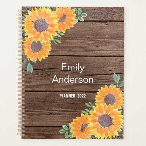 Personalized Sunflower Barn Wood  Planner