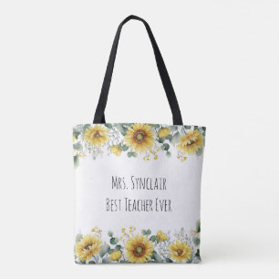 Personalized Sunflower Best Teacher Ever  Tote Bag