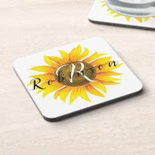 Personalized sunflower beverage coaster