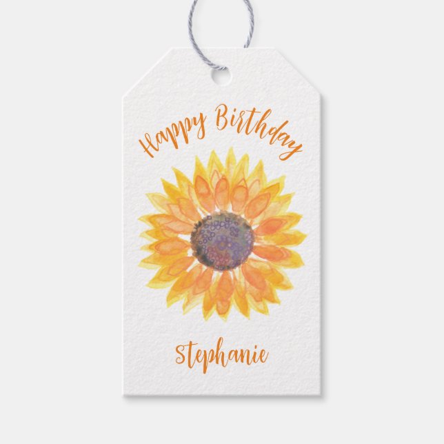 Personalized Sunflower Birthday Gift Tags (Front)