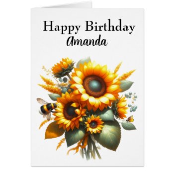 Personalized Sunflower Birthday Greeting Card by Susang6 at Zazzle
