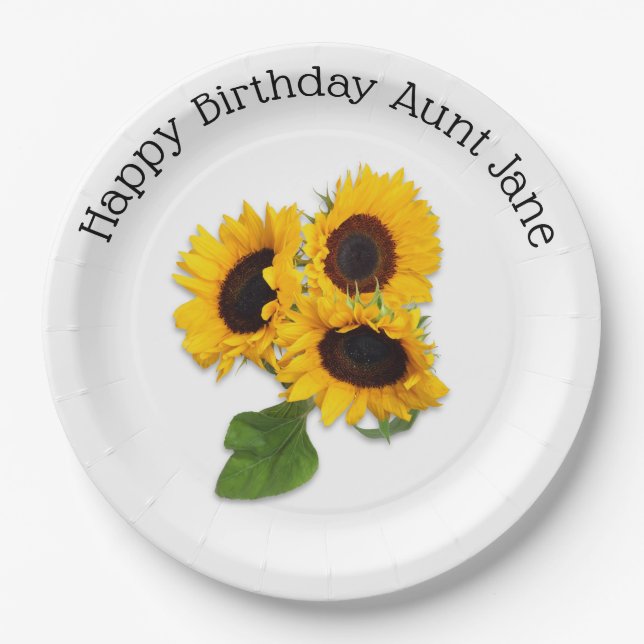 Personalized Sunflower Birthday Party Paper Plates (Front)