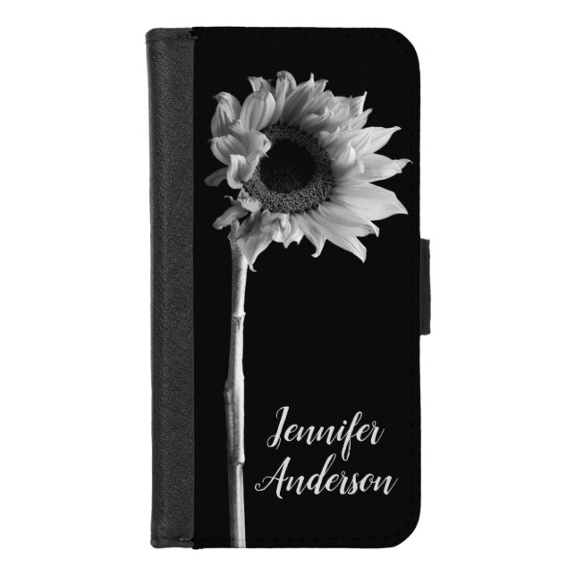 Personalized Sunflower - Black & White Photograph iPhone Wallet Case (Front)