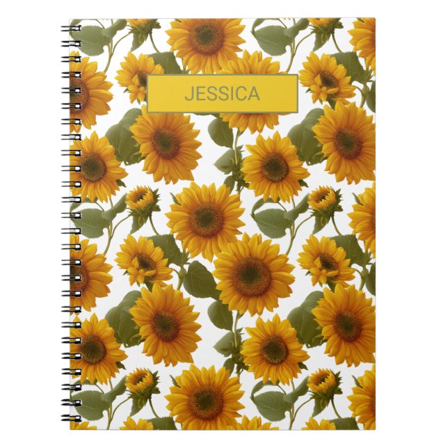 Personalized Sunflower Bloom Floral Pattern Custom Notebook (Front)