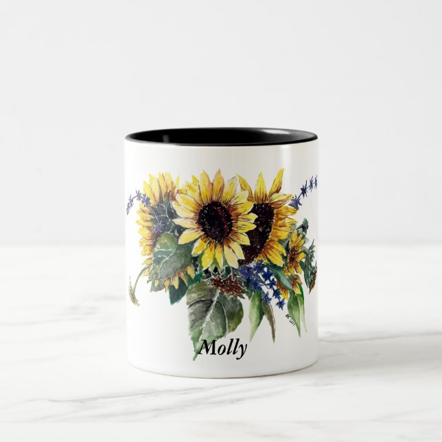 Personalized Sunflower Bouquet Two-Tone Coffee Mug (Center)