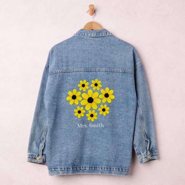 Personalized Sunflower Bride Wedding Denim Jacket (Hangar)