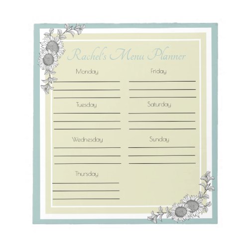Personalized Sunflower Daily Menu Planner Notepad
