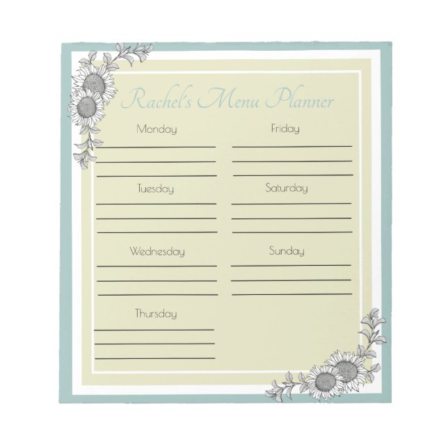 Personalized Sunflower Daily Menu Planner Notepad (Front)