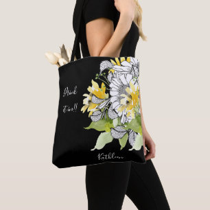 Personalized Sunflower Drink it In Black Tote Bag