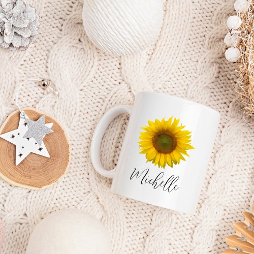 Personalized Sunflower Elegant Script Coffee Mug