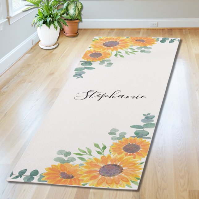  Personalized Sunflower Eucalyptus Greenery Yoga Mat (Creator Uploaded)