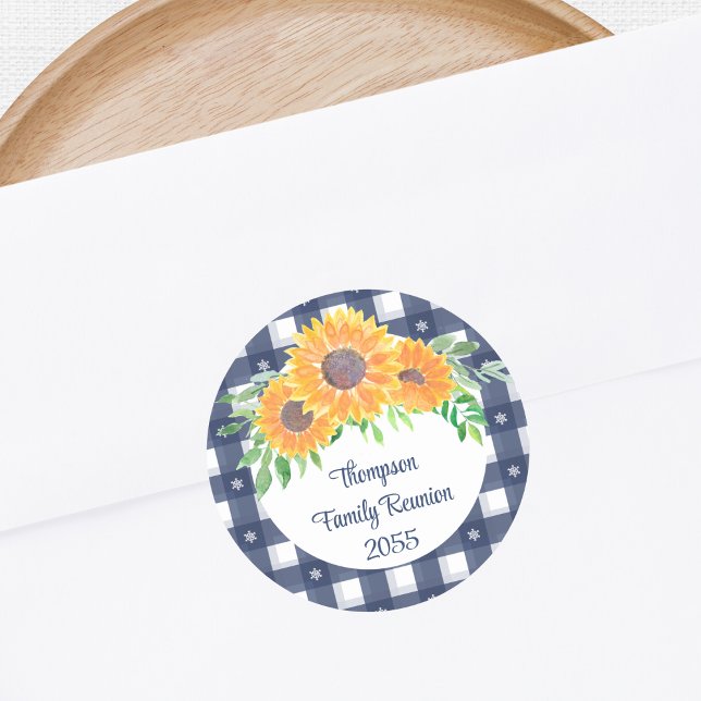 Personalized Sunflower Family Reunion Classic Round Sticker (Creator Uploaded)