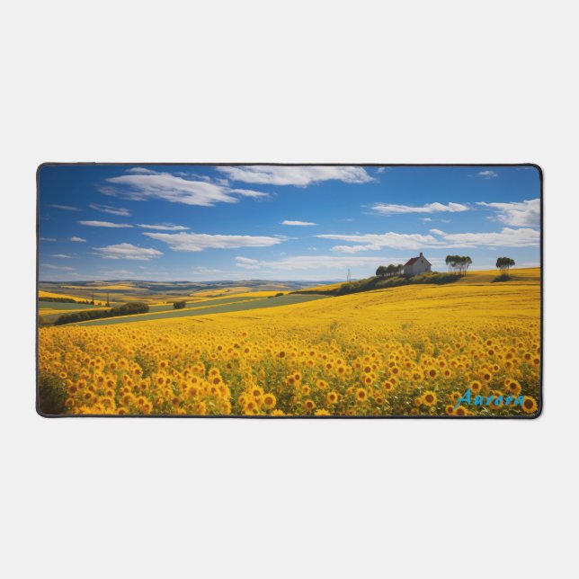 Personalized Sunflower Field and a Barn Desk Mat (Front)