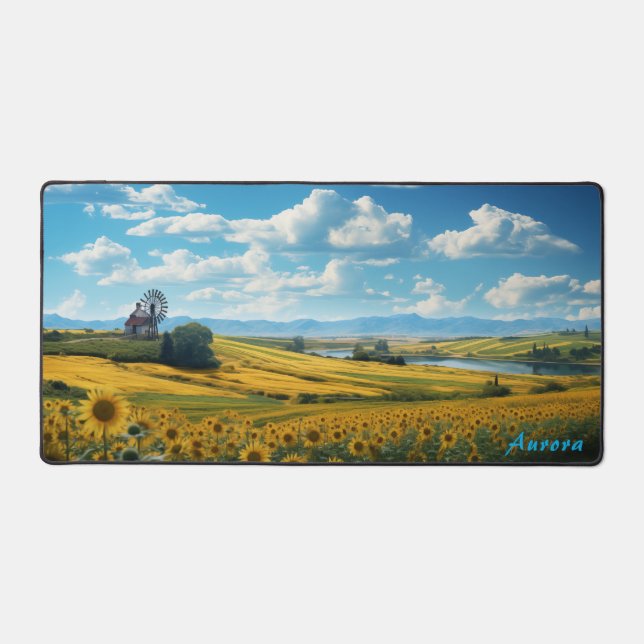 Personalized Sunflower Field and a Barn Desk Mat (Front)