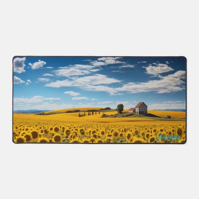 Personalized Sunflower Field and a Barn Desk Mat (Front)