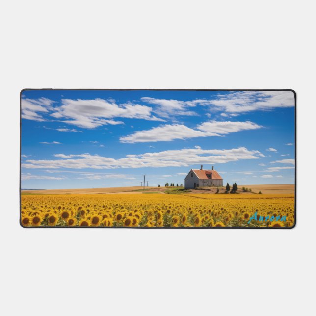 Personalized Sunflower Field and a Barn Desk Mat (Front)