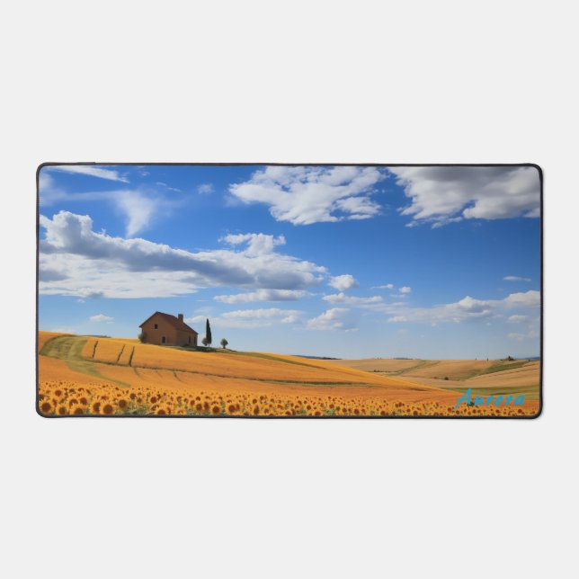 Personalized Sunflower Field and a Barn Desk Mat (Front)