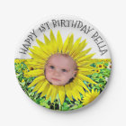 Personalized Sunflower First Birthday Plates