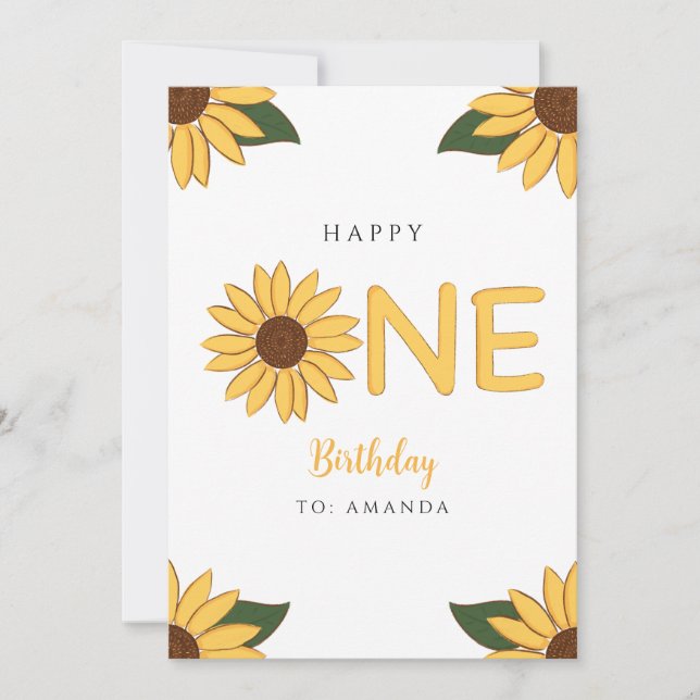 Personalized Sunflower First Happy Birthday Card (Front)