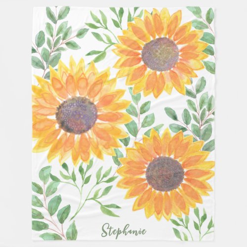 Personalized Sunflower Fleece Blanket