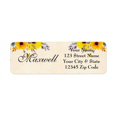 Personalized sunflower floral return address label