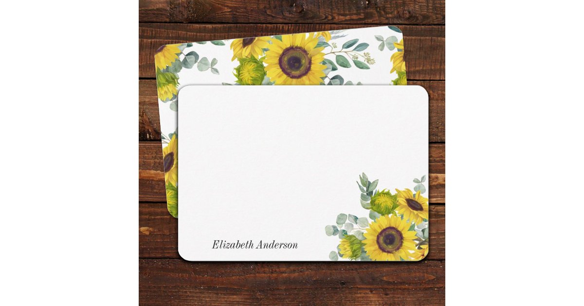 Personalized Sunflower Floral Stationary Note Card | Zazzle