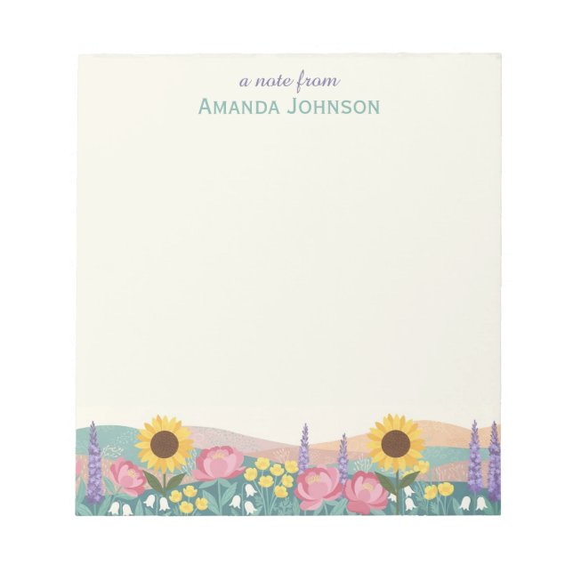 Personalized Sunflower Flower Field Custom Name Notepad (Front)