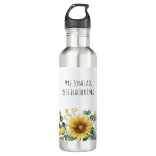 Personalized Sunflower Flower Teacher Appreciation Stainless Steel Water Bottle