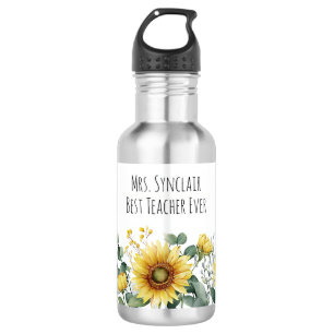 Personalized Sunflower Flower Teacher Appreciation Stainless Steel Water Bottle