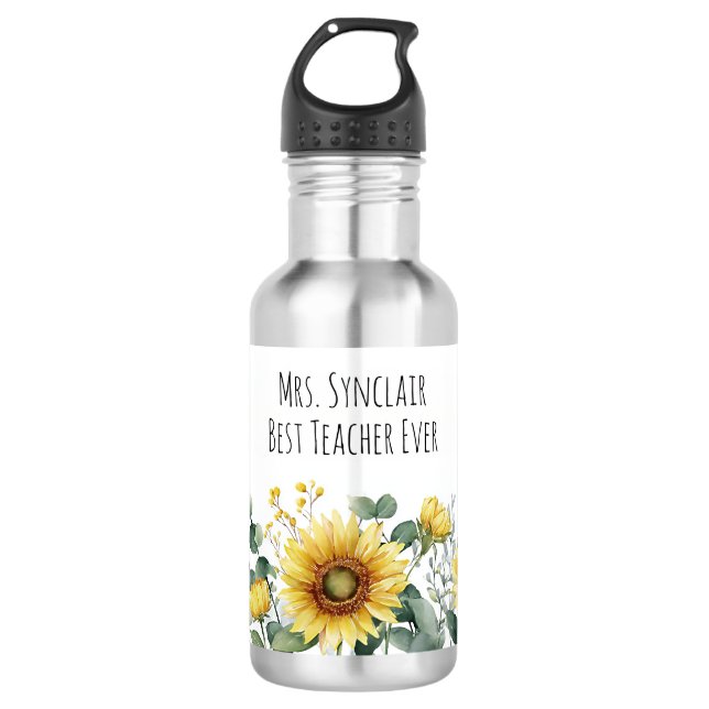 Personalized Sunflower Flower Teacher Appreciation Stainless Steel Water Bottle (Front)