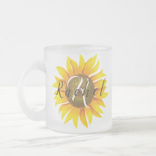 Personalized sunflower frosted glass coffee mug