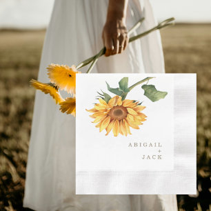 Personalized Sunflower Gold Text Wedding Coined Napkins