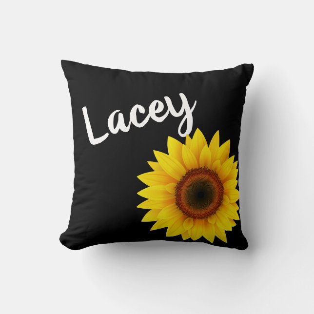 Personalized Sunflower Home Decor Throw Pillow (Front)