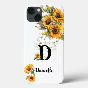 Personalized Sunflower Initial Name Design iPhone 13 Case