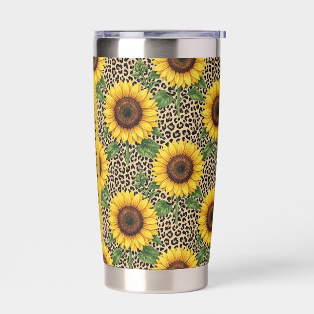 Personalized Sunflower Leopard 20oz Thermal Cup Insulated Tumbler (Left)