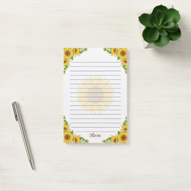Personalized Sunflower Lined Notes Floral (Office)