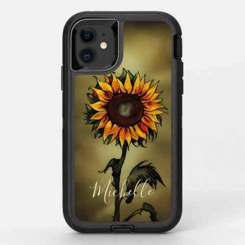 Personalized  Sunflower Love  Watercolor Flower OtterBox Defender iPhone 11 Case