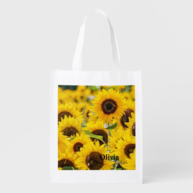 Personalized Sunflower Monogram Keychain Grocery Bag (Front)